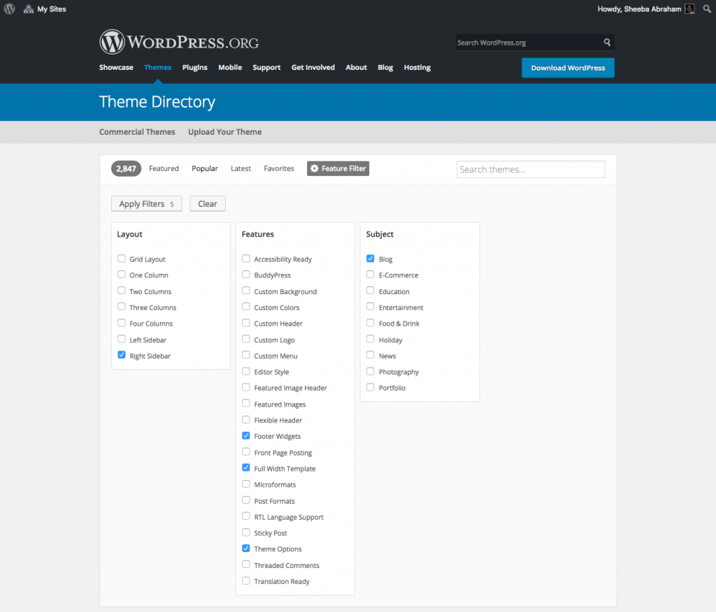 Adding filter to choose a theme